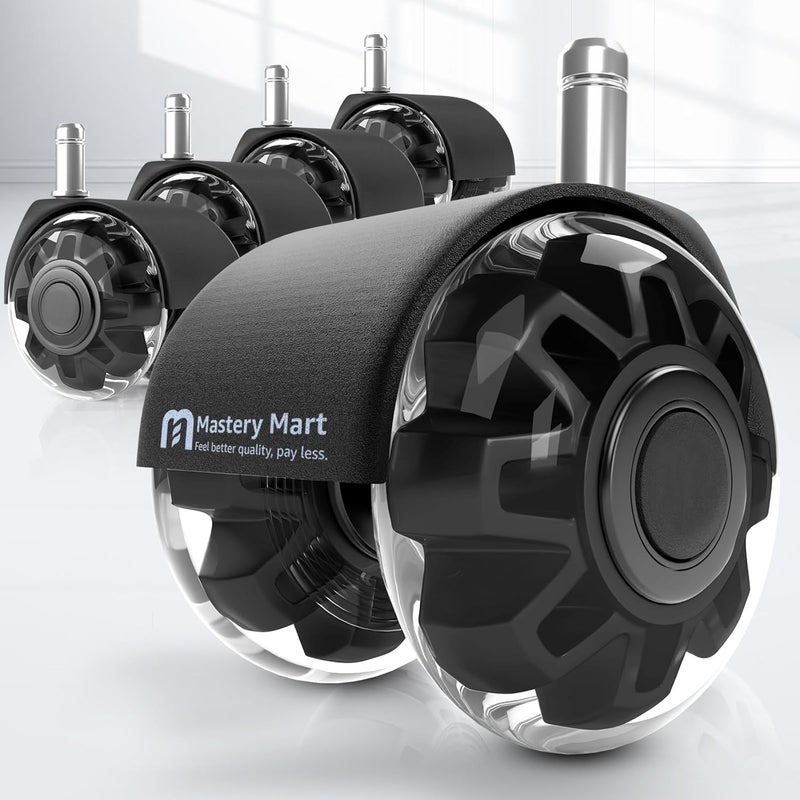 Mastery Mart Office Chair Caster Wheels for Hardwood Floors, Heavy Duty and Quiet Smooth Roller Blade Wheels for Office Chair, Universal Size (11x22mm), Suitable for Most Chairs - Image 1